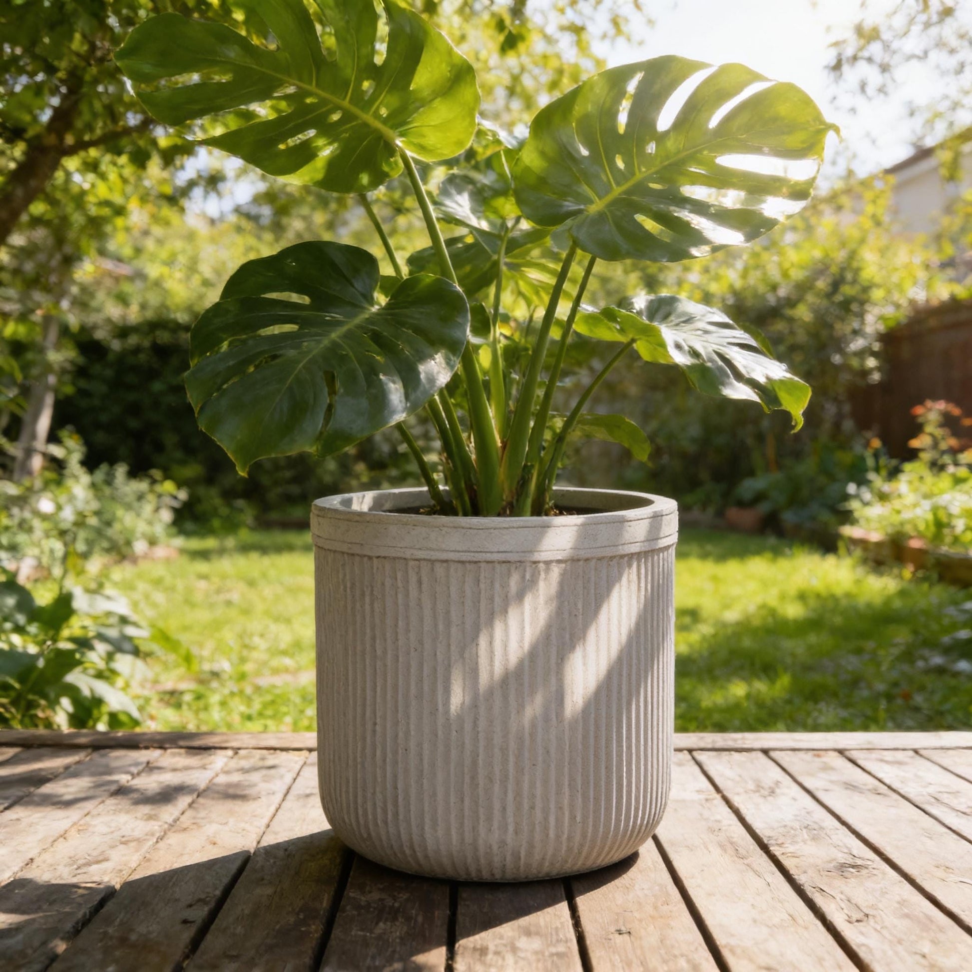 Fiberglass Planter 12 inches Gray, Weather Resistant Indoor Outdoor Planter
