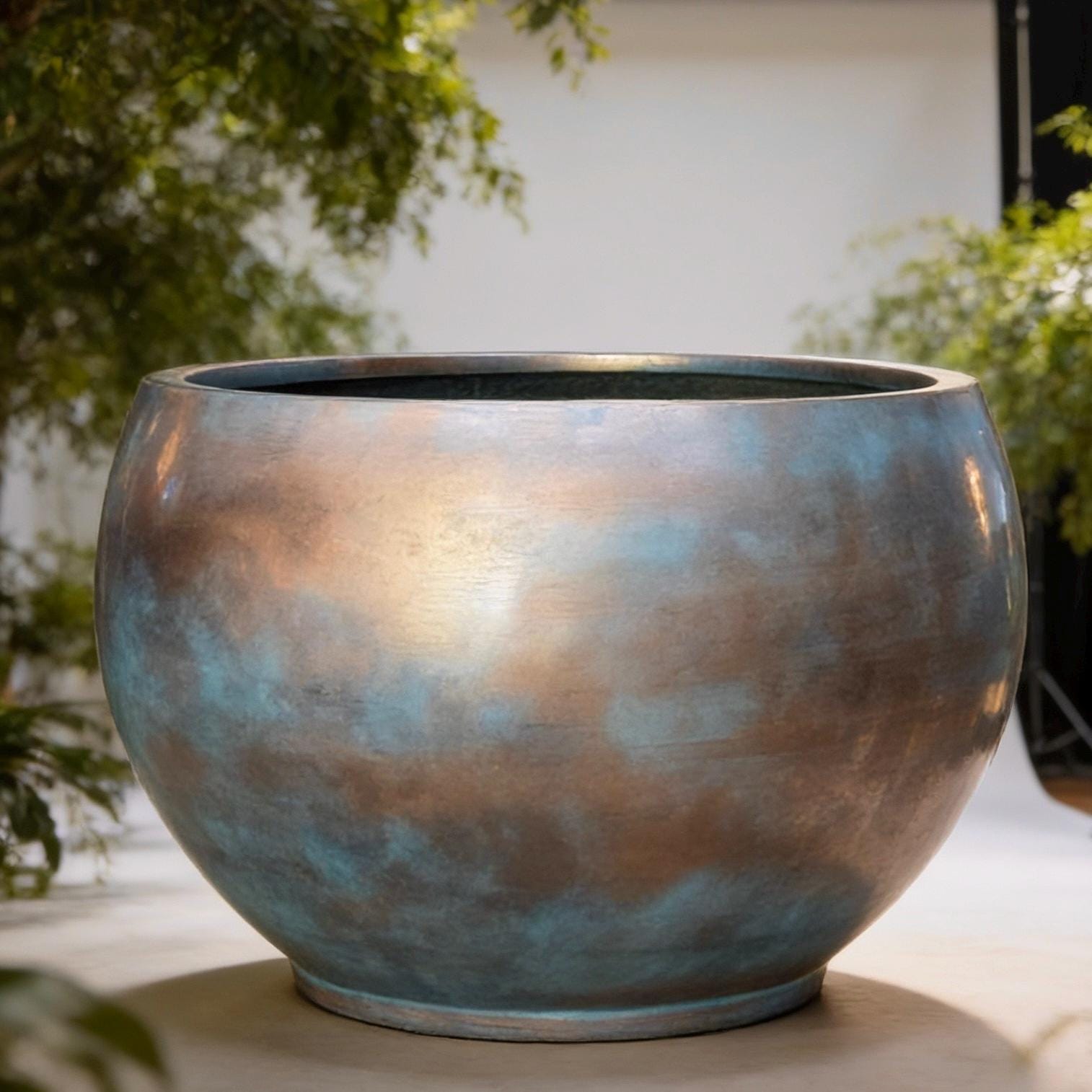 XL Vintage Copper Patina Fiberglass Planter - Garden & Home Decor (25-31 Inches)