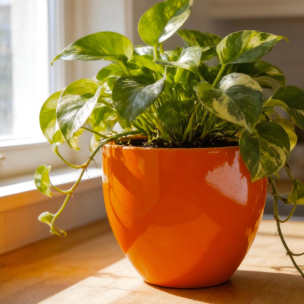 Glossy Orange Fiberglass Planter: Modern Round Home Garden Pot, 17-24 Inches
