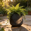 Round Fiberglass Planter With Stripe textures Home & Garden Decor Pot- Black and Paige