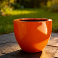 Glossy Orange Fiberglass Planter: Modern Round Home Garden Pot, 17-24 Inches