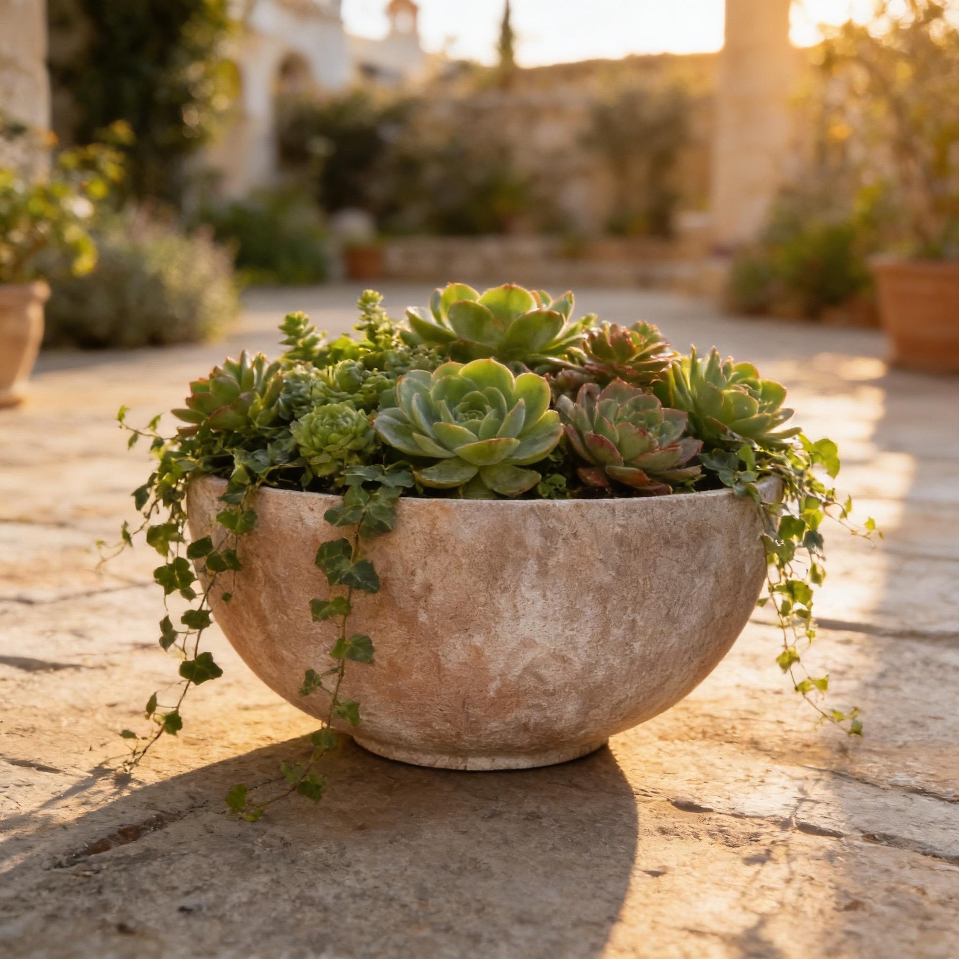 Terracotta Color Fiberglass Garden Planter: 22-31 Inch Farm Pond Bowl