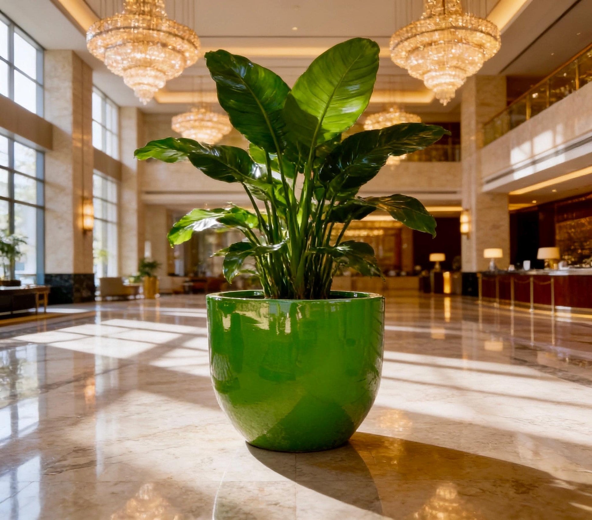 Glossy Green Fiberglass Planter: Modern Round Home Garden Pot, 17-24 Inches