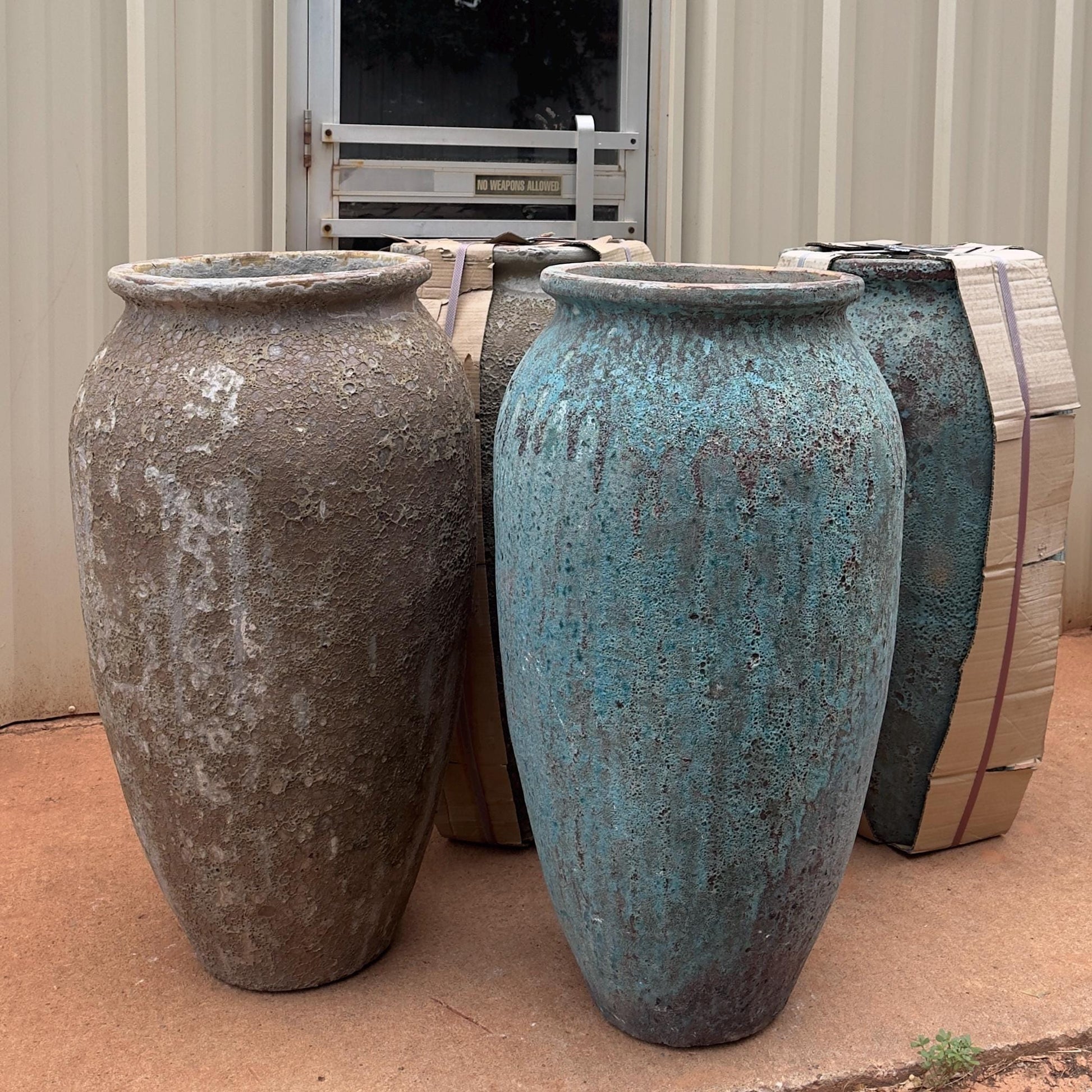 40 Inches Tall Ceramics Pot, Jar, texture on pot, home garden decoration, offer in gray and blue