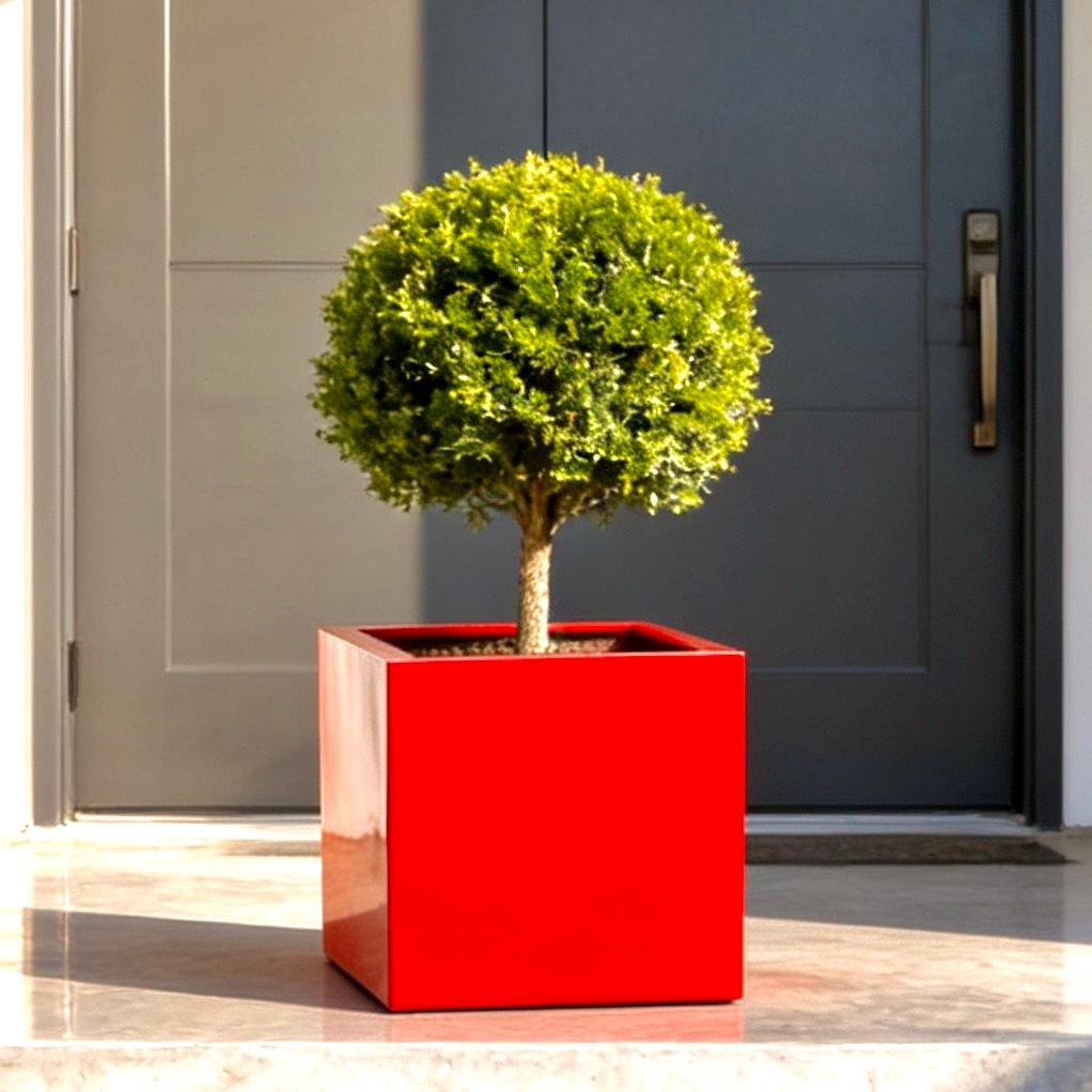 Glossy Red Fiberglass Planter: Contemporary Garden & Home Decor (18-23 Inches)