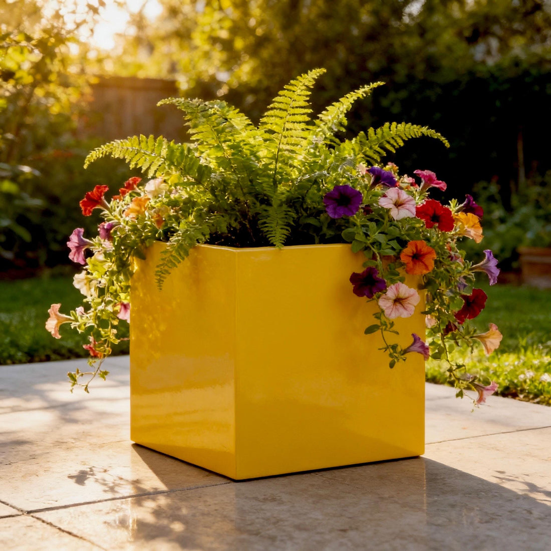 Glossy Yellow Fiberglass Planter: Contemporary Garden & Home Decor (18-23 Inches)
