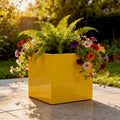 Glossy Yellow Fiberglass Planter: Contemporary Garden & Home Decor (18-23 Inches)