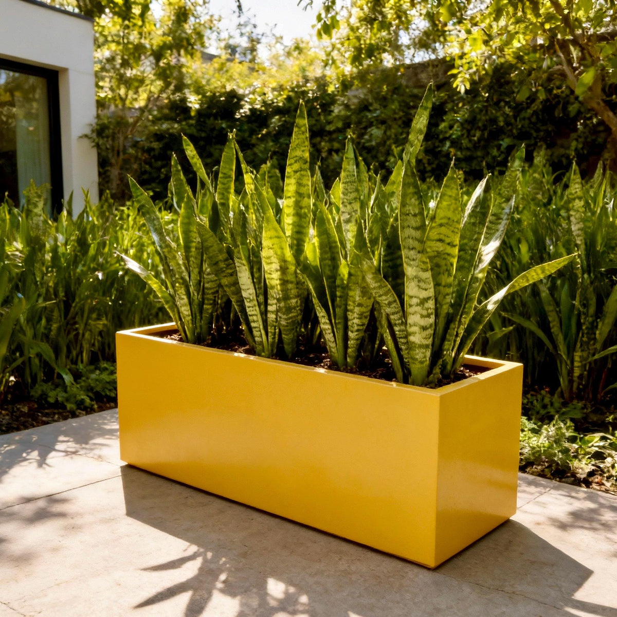 Glossy Yellow Fiberglass Planter, Modern Rectangular Garden Box (24-45 Inch)