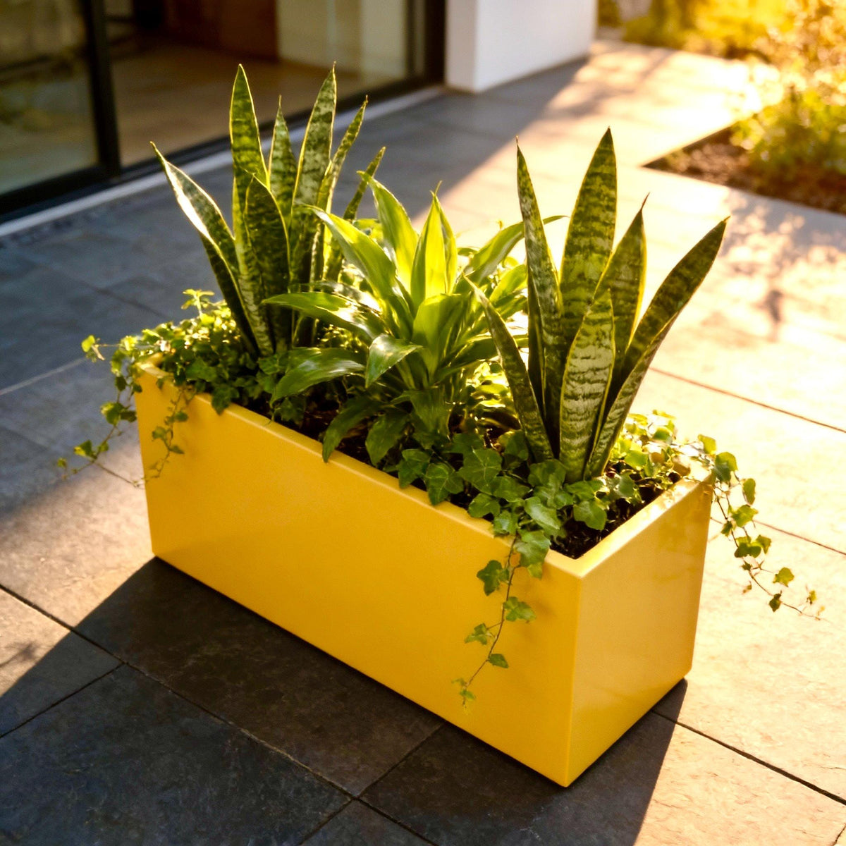 Glossy Yellow Fiberglass Planter, Modern Rectangular Garden Box (24-45 Inch)