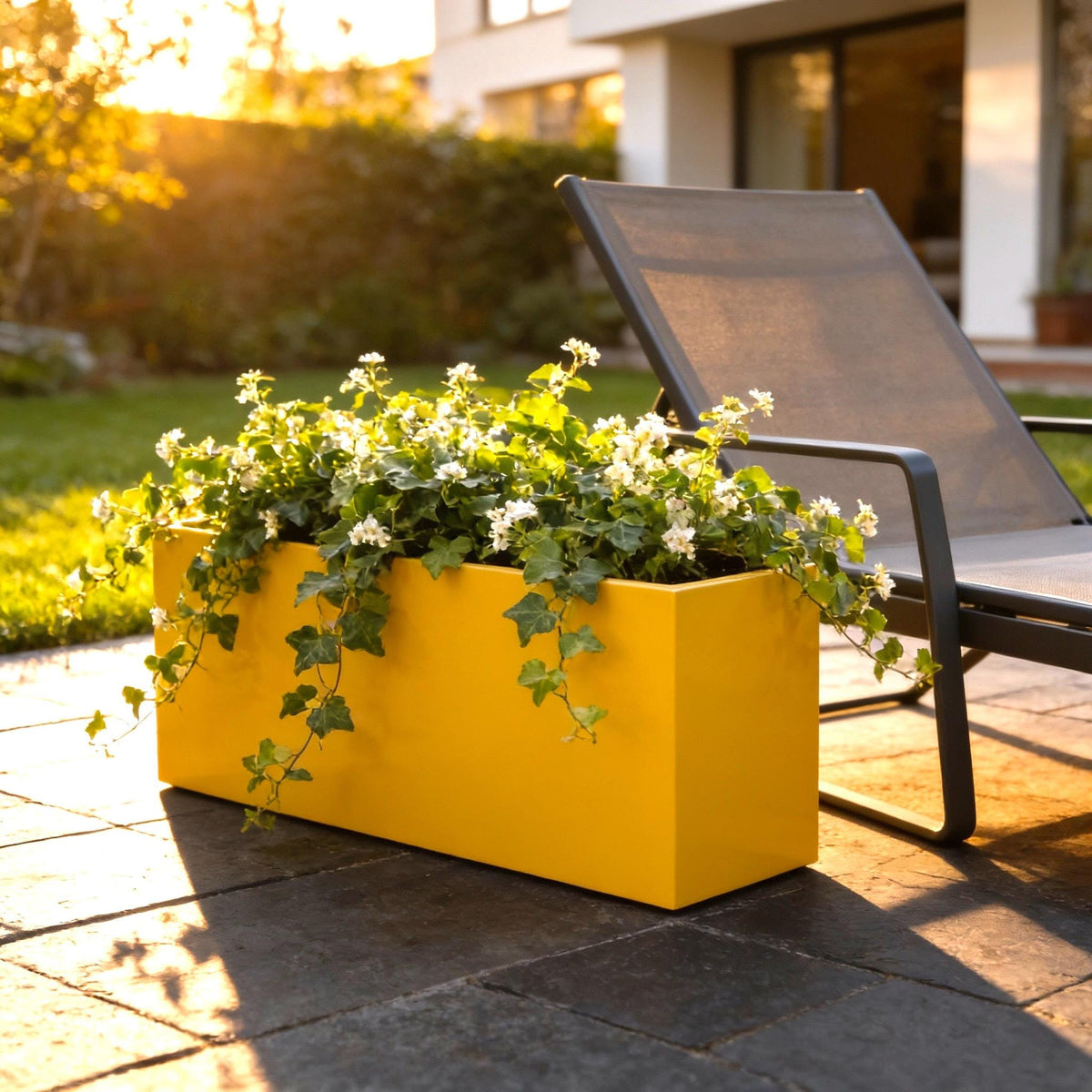 Glossy Yellow Fiberglass Planter, Modern Rectangular Garden Box (24-45 Inch)