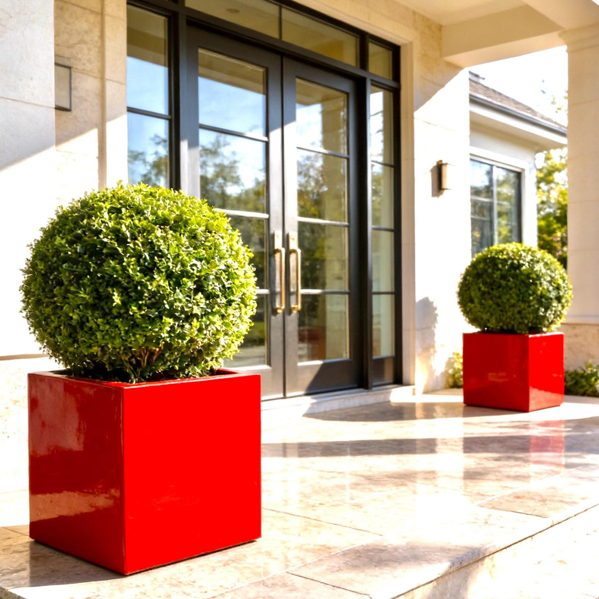 Glossy Red Fiberglass Planter: Contemporary Garden & Home Decor (18-23 Inches)