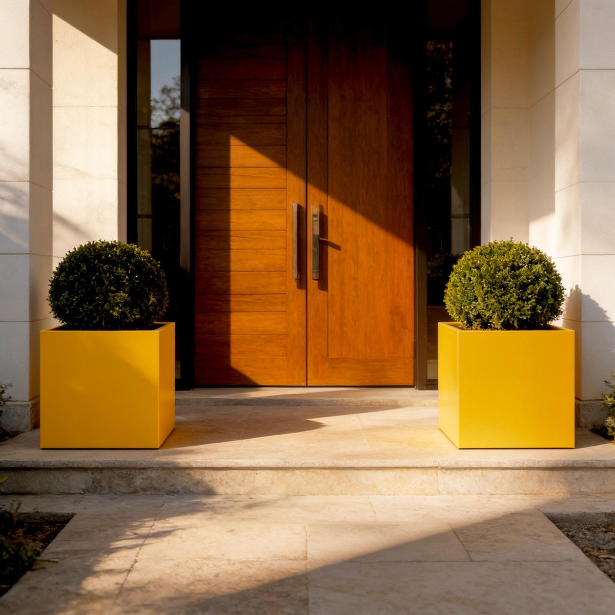 Glossy Yellow Fiberglass Planter: Contemporary Garden & Home Decor (18-23 Inches)