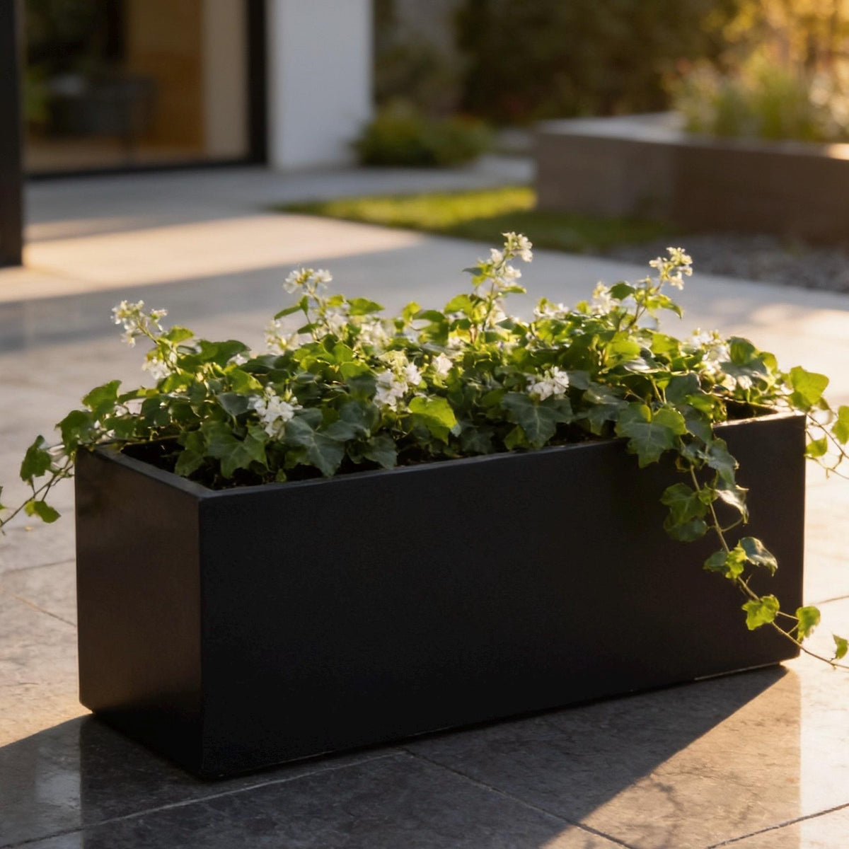Matte Black Fiberglass Planter, Modern Rectangular Garden Box (24-45 Inch)