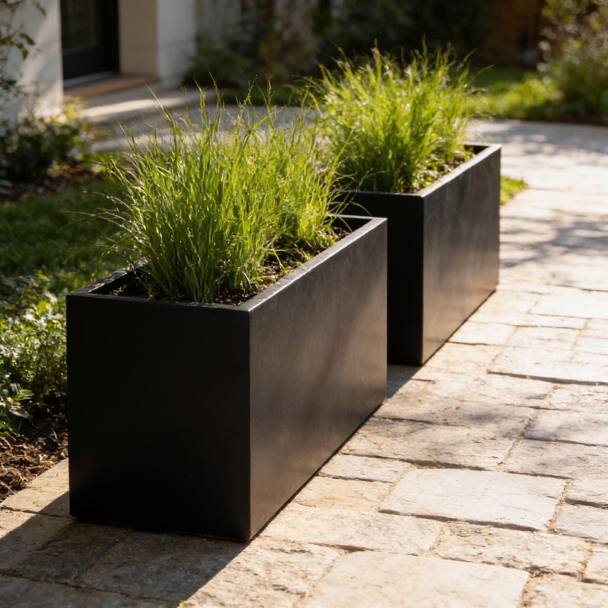 Matte Black Fiberglass Planter, Modern Rectangular Garden Box (24-45 Inch)