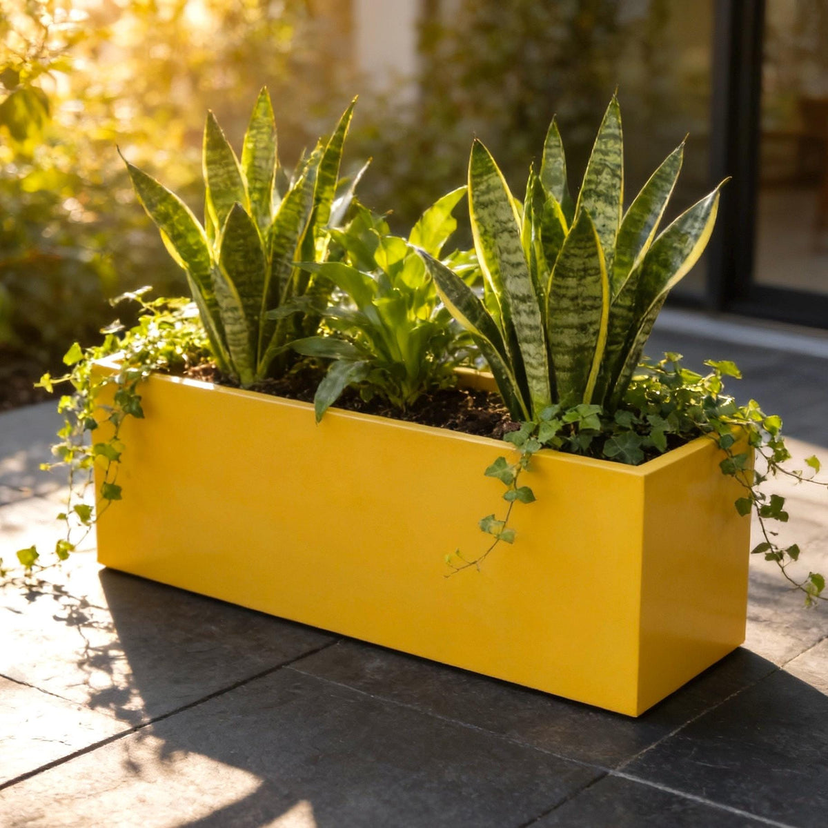 Glossy Yellow Fiberglass Planter, Modern Rectangular Garden Box (24-45 Inch)