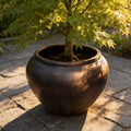 Large Round Fiberglass Planter: 23-43 Inch Round Garden Pot In Dark Copper