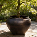 Large Round Fiberglass Planter: 23-43 Inch Round Garden Pot In Dark Copper
