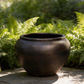 Large Round Fiberglass Planter: 23-43 Inch Round Garden Pot In Dark Copper