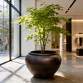 Large Round Fiberglass Planter: 23-43 Inch Round Garden Pot In Dark Copper