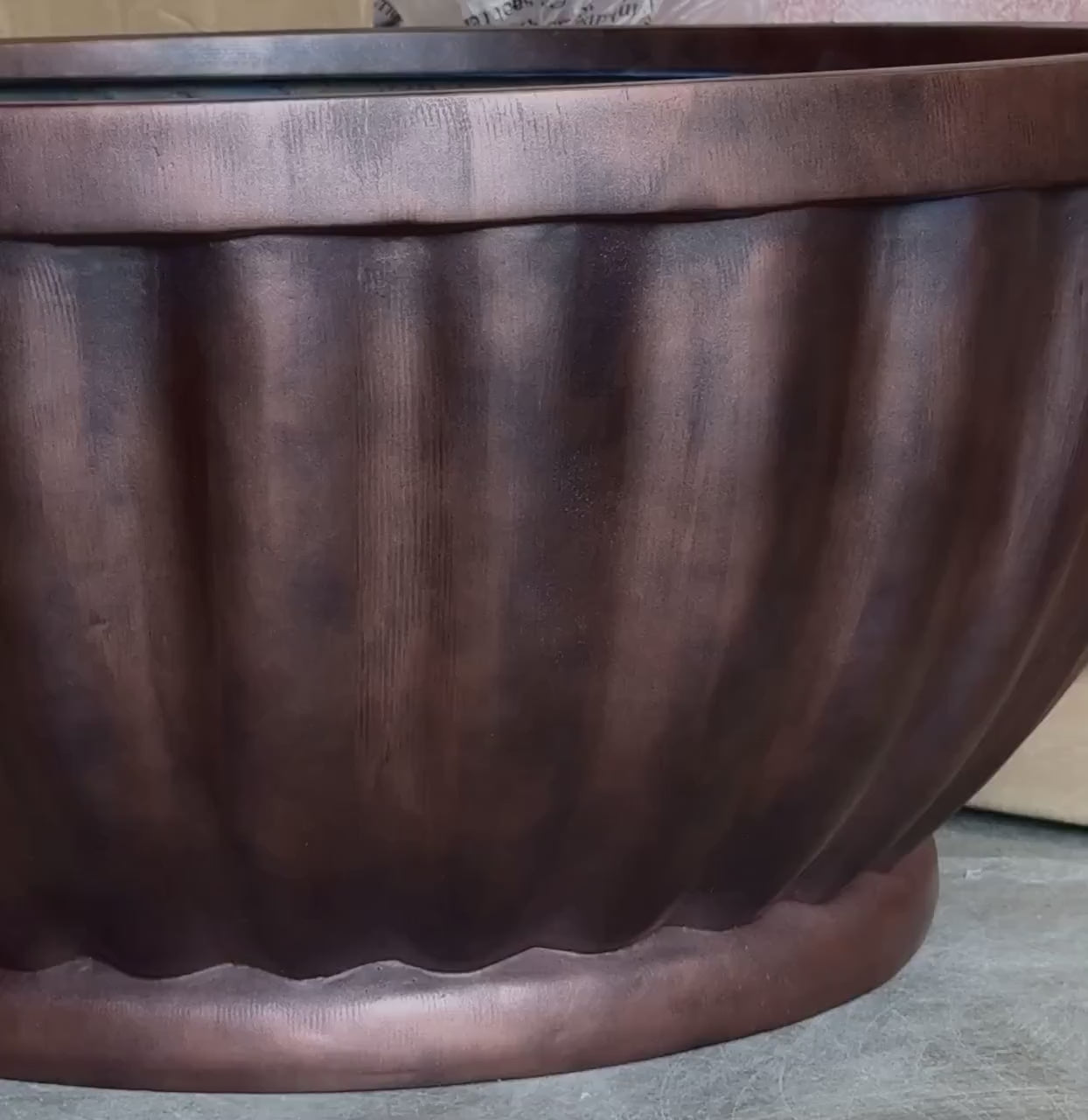 Copper Rust Fiberglass Garden Planter: Contemporary Bowl, 22-28 Inches