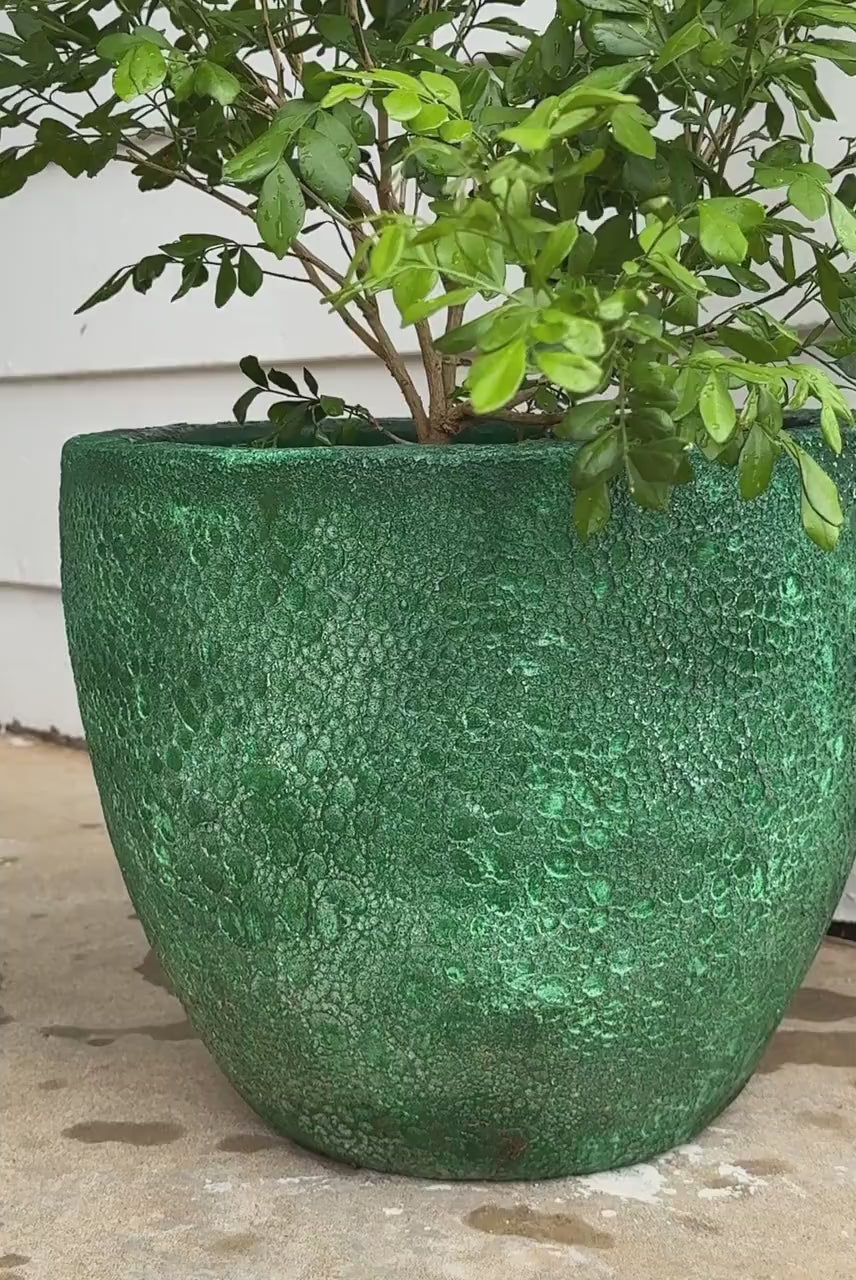Handmade Green Fiberglass Planter: Moon Surface Round Egg Pot