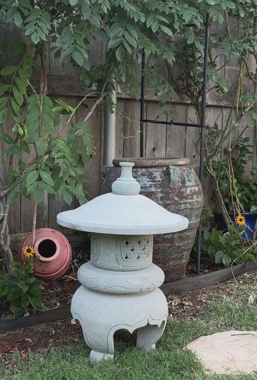23 Inches Tall Hand-Carved Natural Granite Japanese Lantern, Round Lantern Outdoor Garden Decoration