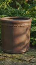 Brown Earth Fiberglass Planter: Round Texture Home Garden Pot, 20-27 Inch