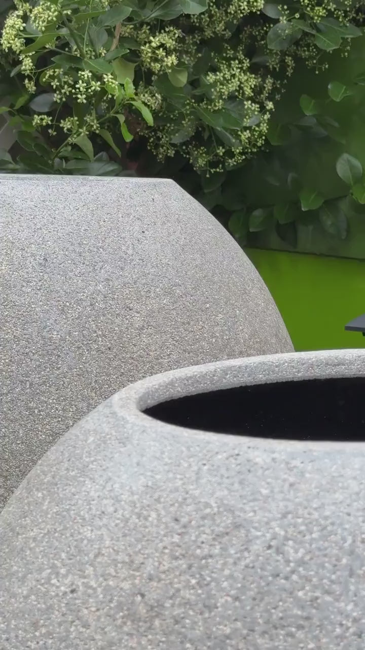 Fiberglass Ball Planter - Stone Gray, Modern Round Garden Pot