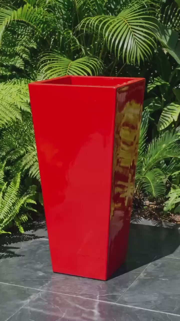 Apple Red Fiberglass Planter, Contemporary Garden Pot, 23-47 Inches