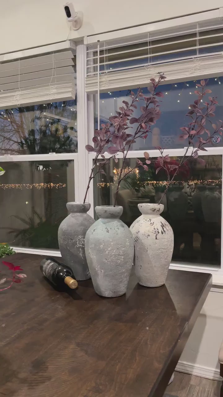 Handmade Concrete Vase: Rustic Jar Shape, Weather Resistant (12 Inches)