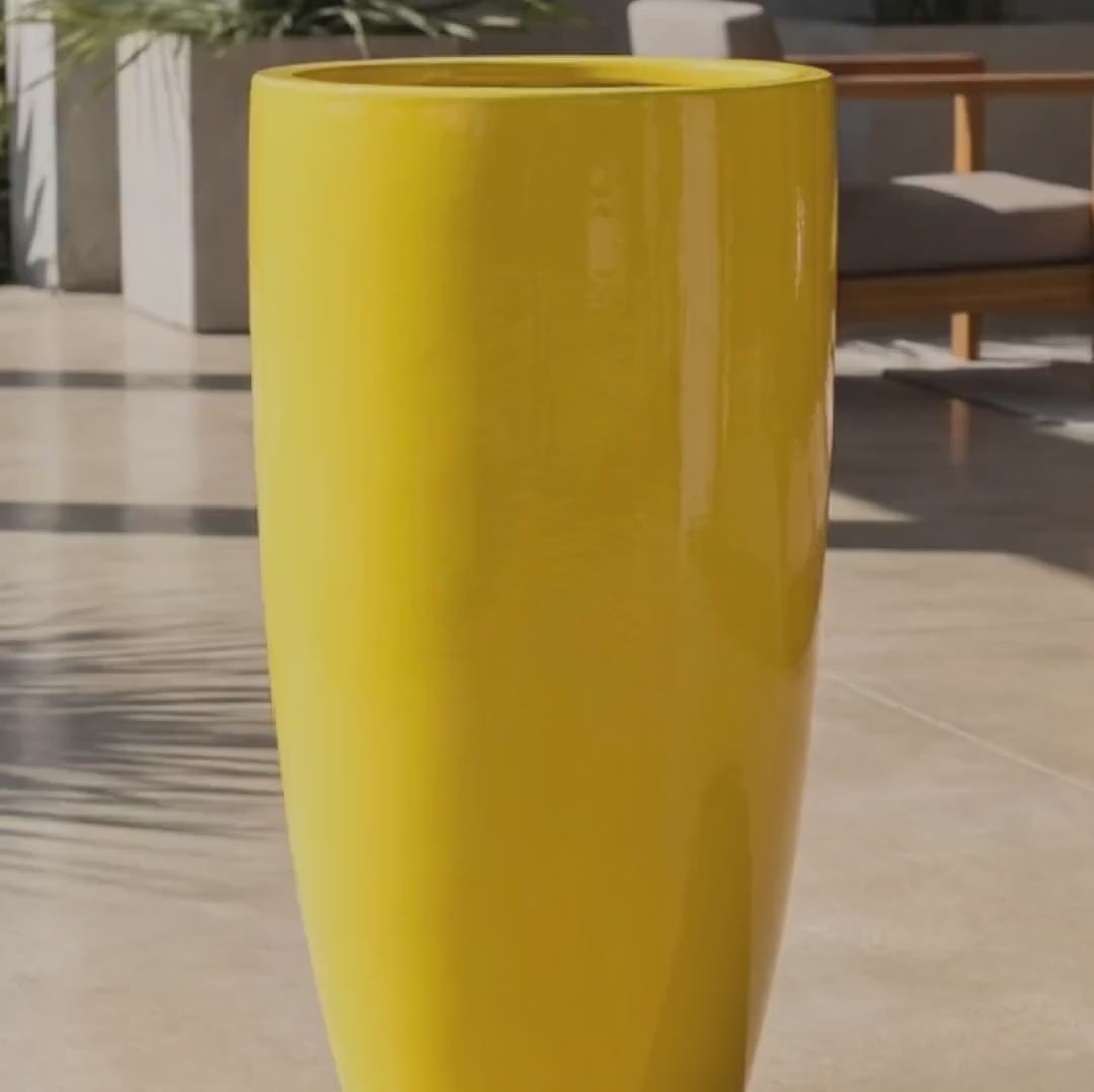 Glossy Yellow Fiberglass Planter: Contemporary Garden Pot (31-39 Inches)