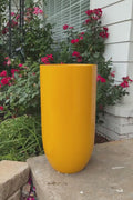 Gloss Yellow Fiberglass Planter: Tall Round Home & Garden Decor