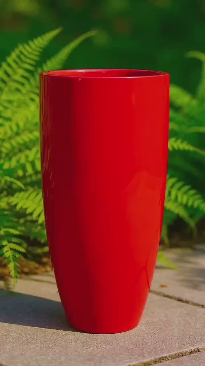 Glossy Red Fiberglass Planter: Contemporary Garden Pot (31-39 Inches)