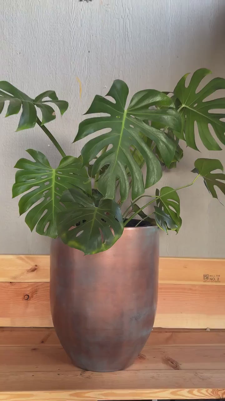 Patina Copper Fiberglass Planter: Modern Round Garden Pot, 18-27 Inch
