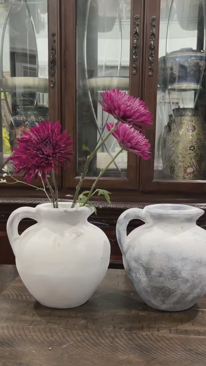 Handmade Concrete Vase with Handle - Rustic Home Decor (9 Inches)