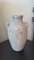 Handmade Concrete Vase with Handles - Antique White Finish (7x7x12 Inches)