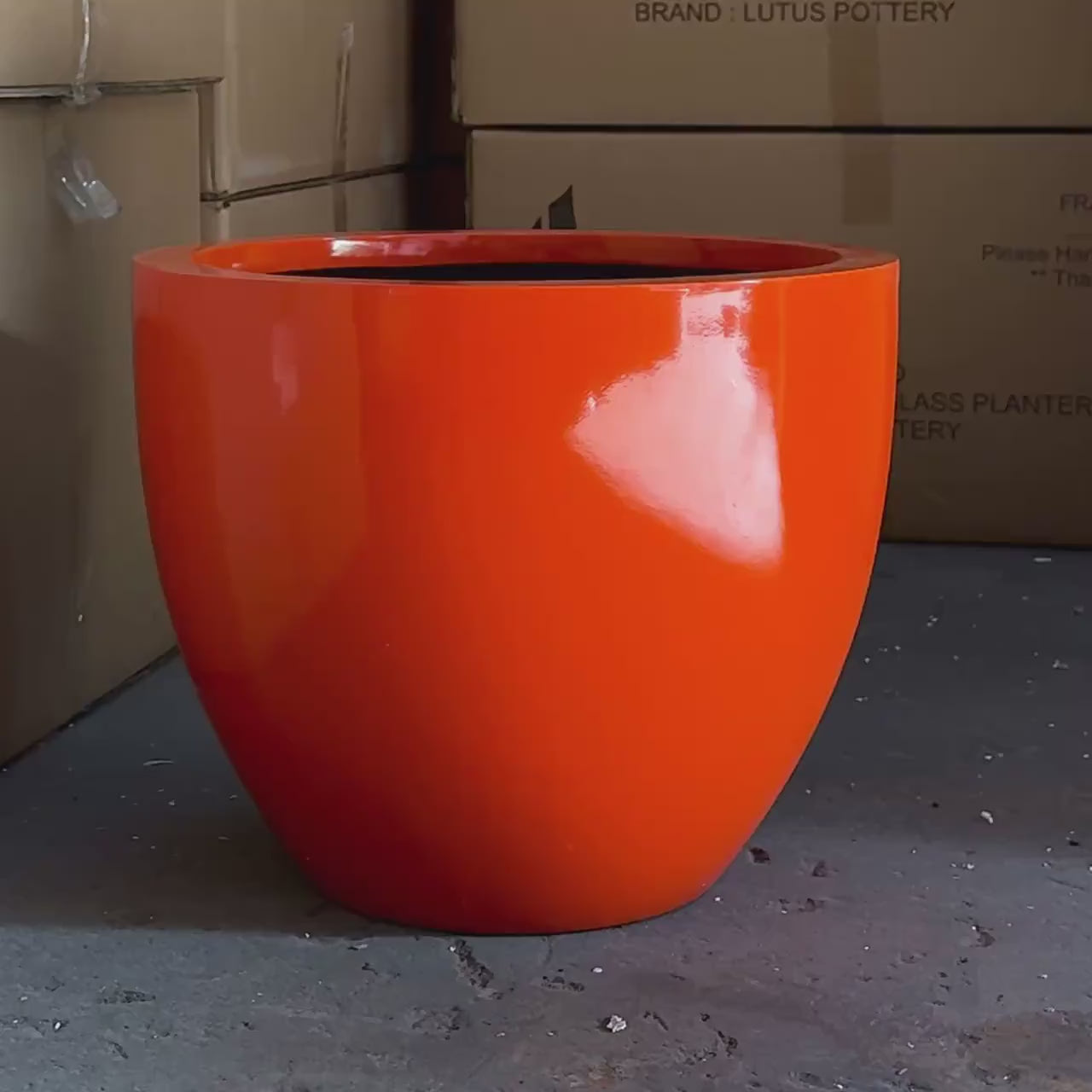 Glossy Orange Fiberglass Planter: Modern Round Home  Garden Pot, 17-24 Inches